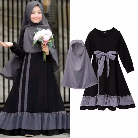 ガールズファッションイードアバヤイスラム服子供かわいいイスラム教徒ドレス子供のための女の子の祈り長袖イスラム教徒のドレス